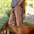 Comstylish Retro Bohemian Style Floral Pattern Patchwork Art Graphics Cozy Linen Shorts