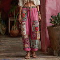 Women's Vintage Rose Floral Embroidery Art Linen Pants elevenforest