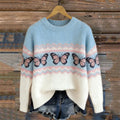 Comstylish Trans Flag Inspired Pink Butterflies Cozy Isle Sweater