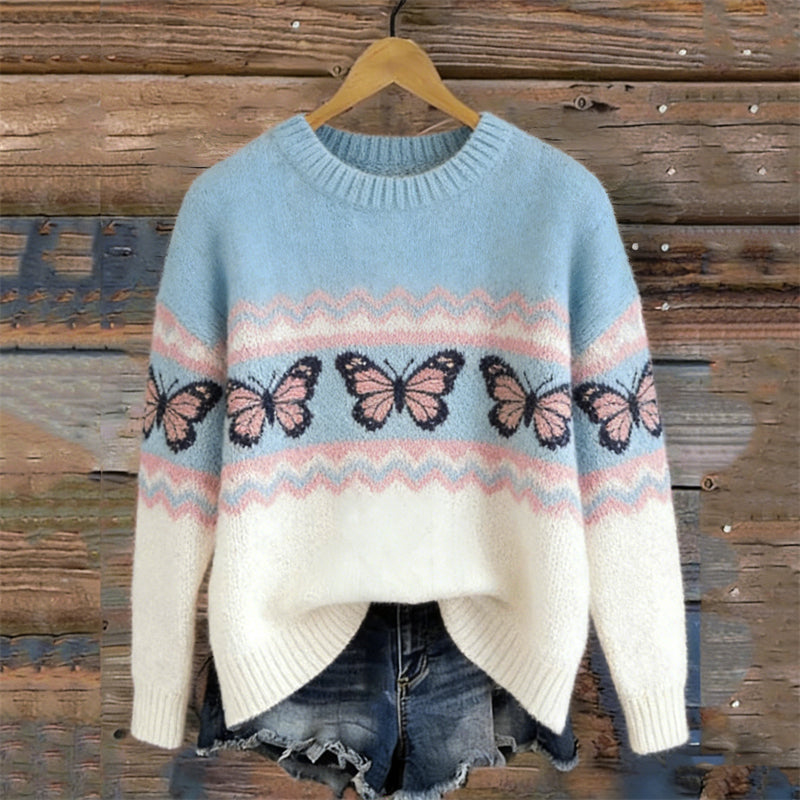 Comstylish Trans Flag Inspired Pink Butterflies Cozy Isle Sweater