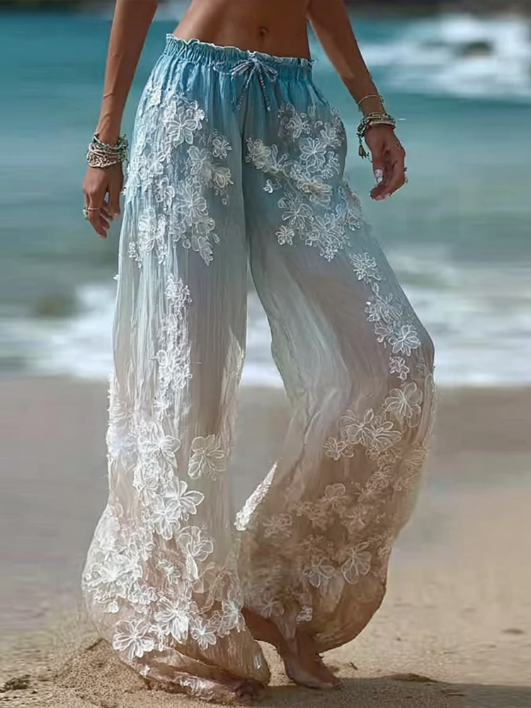Bohemian Style Plant Flower Gradient Color Casual Long Pants elevenforest