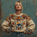 Retro Venezuelan Troupial And Floral Cozy Knit Sweater elevenforest