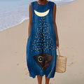 Women's Vintage Fish Art Print Sleeveless Dress elevenforest