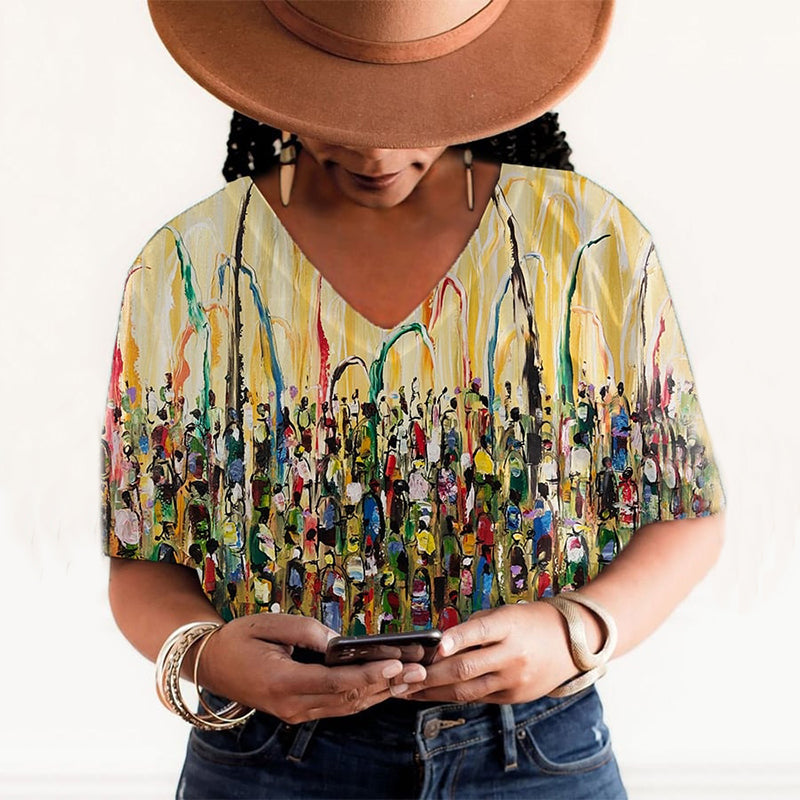 Comstylish Women's Oil Painting Black Juneteenth Print T-shirt