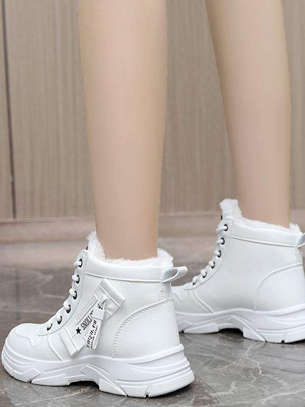 Lace-up Round Toe Sport With Warm Plush Snow Boots