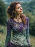 Purple Gradient Floral Tribal Women's Long Sleeve Shirt elevenforest