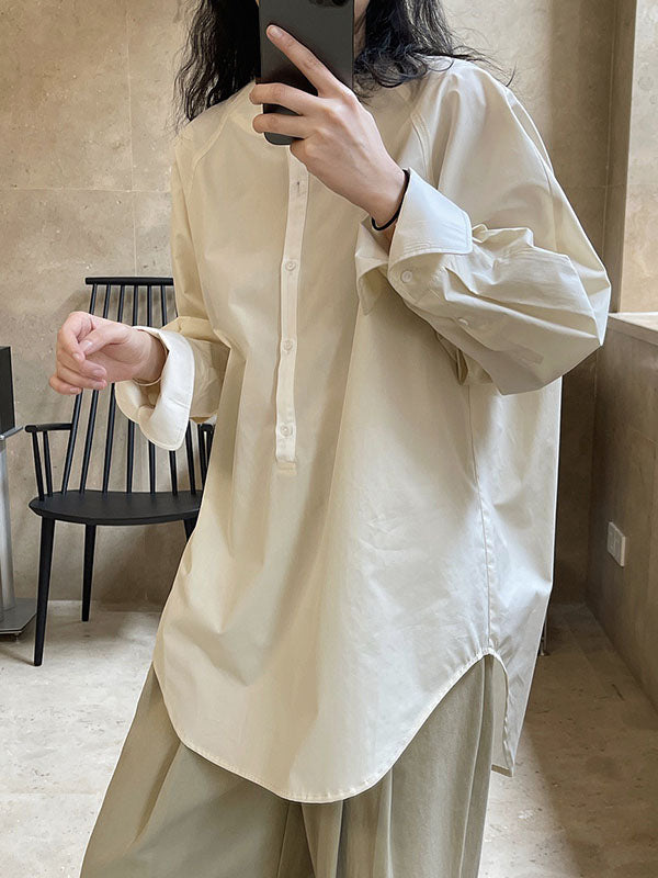 Urban Long Sleeves Loose Contrast Color Round-neck Blouses&shirts Tops