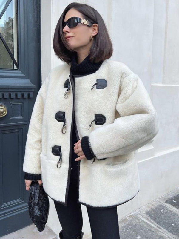 New Fashionable Cashmere ’s Metal Lock Design Cardigan Jacket