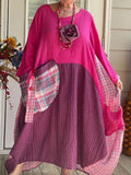 Ladies Loose Color Contrast Cotton Maxi Dress elevenforest
