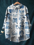 Women's  Dog Print Casual Cotton And Linen Shirt