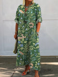 Women's Vintage Lovely Animals Woodland  Art Print Pocket Cotton Dress