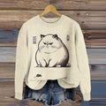 Vintage Cat And Mouse Japanese Art Print Art Cozy Knit Sweater elevenforest