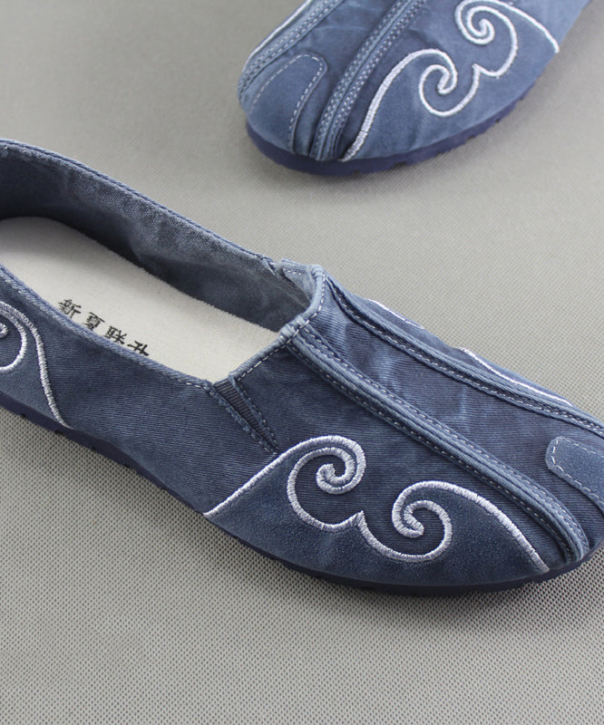 Grey Flat Feet Shoes for Cotton Fabric Stylish Embroidered Flats