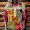 Comstylish Women's Funny Cat Embroidery Round Neck Sweater