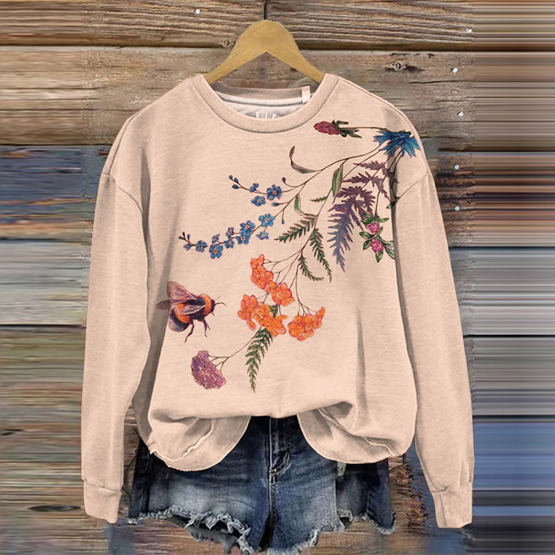 Bee Flower Women'S Crew Neck Sweatshirt elevenforest