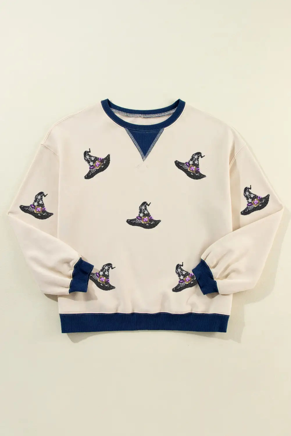 Colorblock White Witch Hat Patched Oversized Sweatshirt