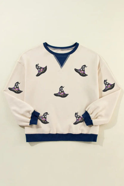 Colorblock White Witch Hat Patched Oversized Sweatshirt