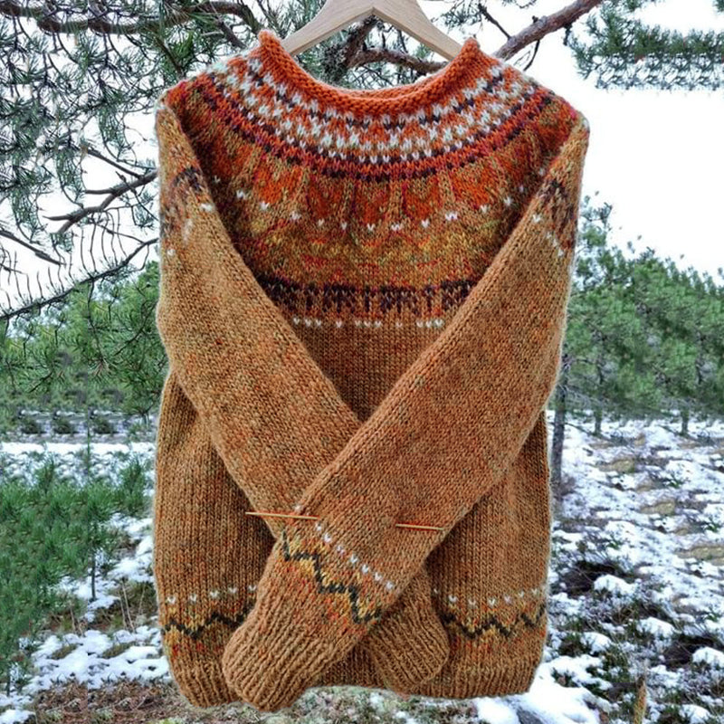 Vintage Icelandic Knit Jacquard Warmth Crew Neck Sweater（Unisex） artswardrobe