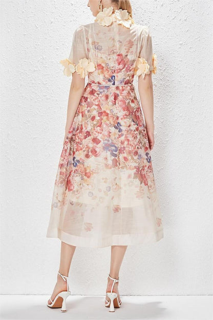 Round Neck Lace Up Short Sleeve Midi Dress