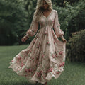 Women's Vintage Pink Floral Art Linen Dress elevenforest