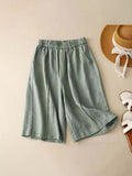 Women's Linen Casual Elastic Waist Midi Pants elevenforest