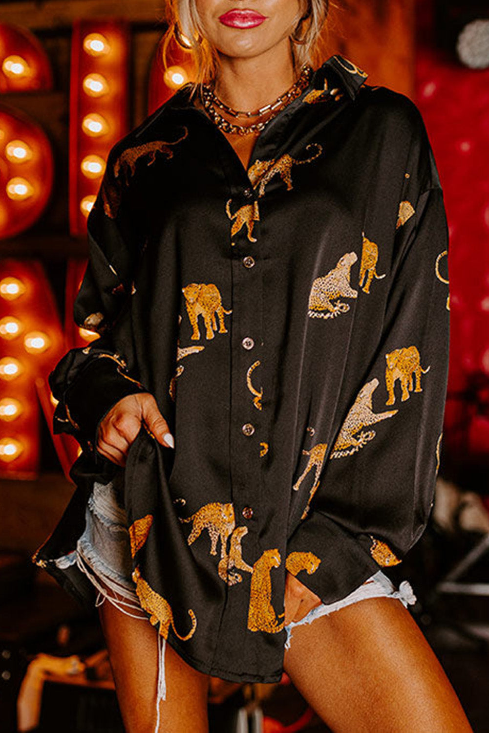 Autumn Color Satin Long Sleeve Cardigan – ’s Thin Personalized Animal Print Shirt