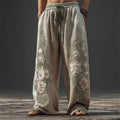 Men's Boho Floral Embroidered Wide Leg Linen Pants elevenforest
