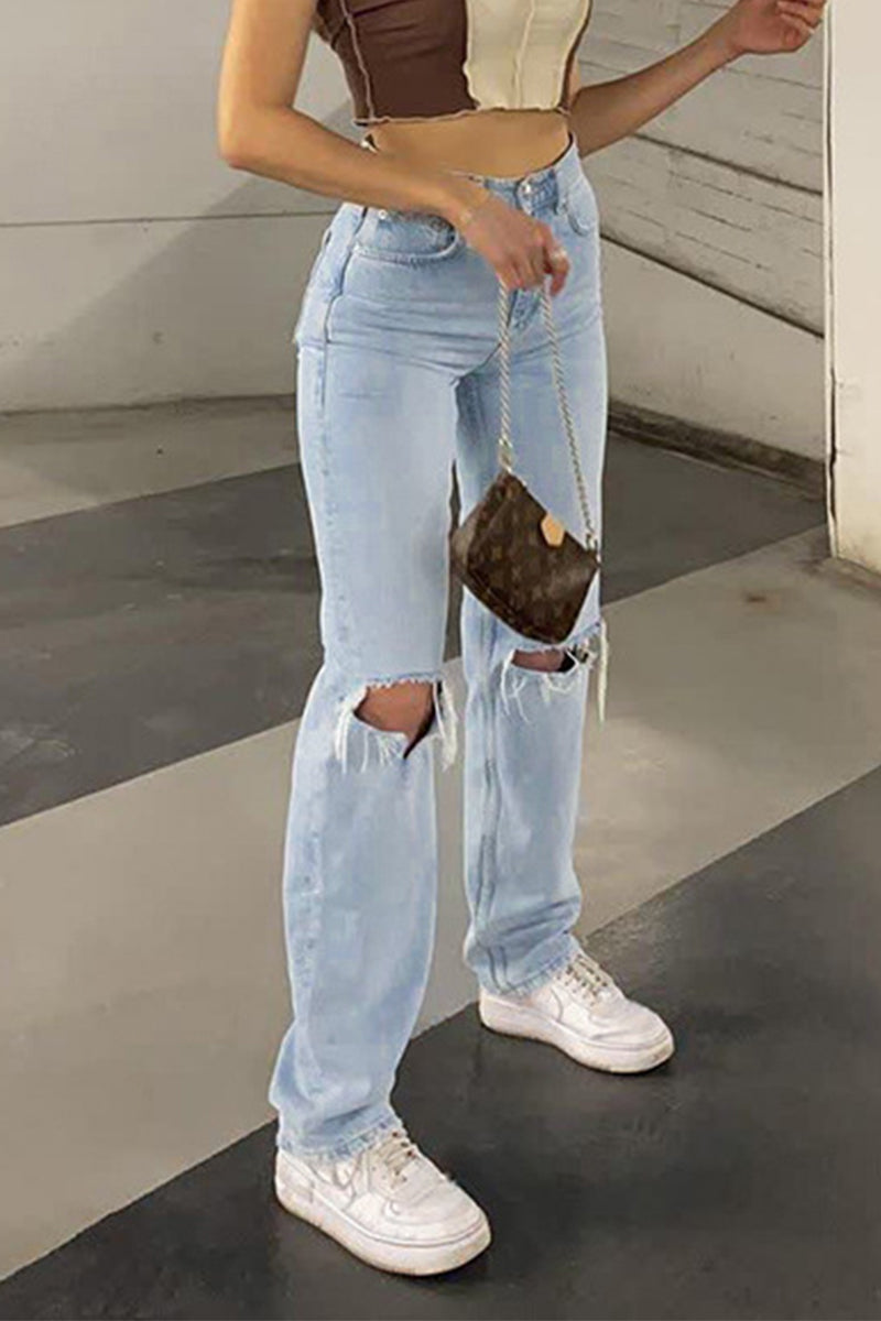 Ripped High Waist Denim Jeans