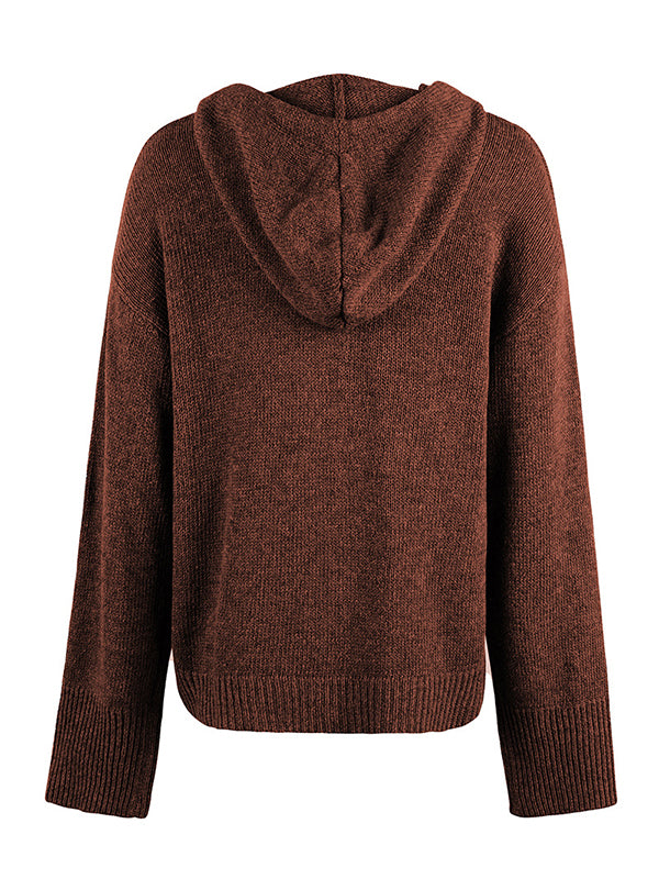 Wrap Buttoned Hooded Color Cardigan
