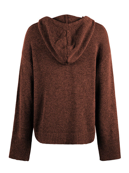 Wrap Buttoned Hooded Color Cardigan