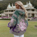 Women's Vintage Purple Rose Gradient Cozy Warm Zip Hoodie Cardigan elevenforest