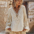 Women's Floral Lace Embroidered Art V Neck Blouses elevenforest