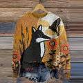 Comstylish Women's Fox Bird Print Crew Neck Sweater