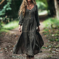 Women's Bohemian V-neck Linen Blend Midi Dress elevenforest