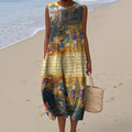 Vintage Loose Persian Art Sleeveless Cotton And Linen Tank Dress elevenforest