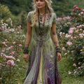 Vintage Gradient Purple Floral Embroidered Linen Casual Maxi Dress elevenforest