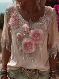 Women's Three-dimensional Floral Retro Casual Short-sleeved Shirt elevenforest