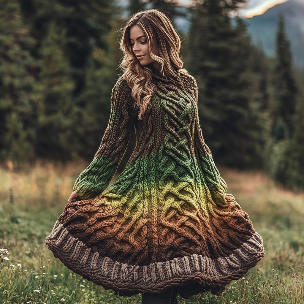 Women's Vintage Celtic Intricate Knot Jacquard Contrast Sweater Dress