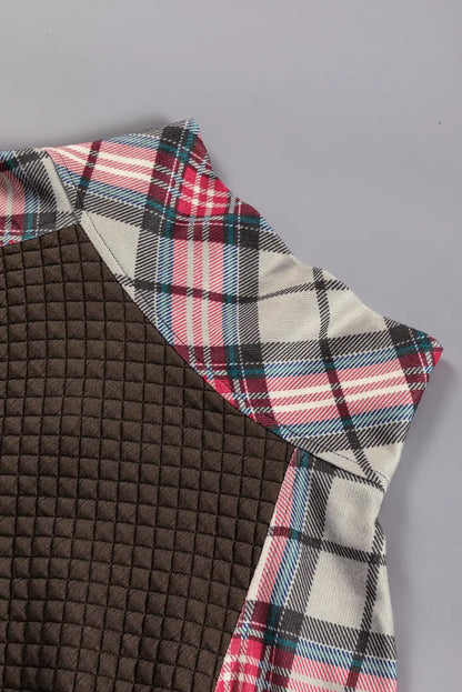 Khaki Plaid Patchwork Sweatshirt