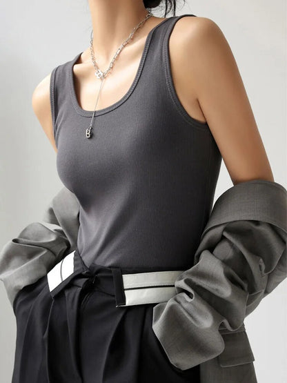 Summer Ribbed Knitted Tank Tops Off Shoulder Crop Tops Basic Shirts Suspender Sport Vest Slim Y2k Tops New