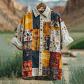 Men's Vintage Spliced Geometry ​​contrasting Linen Shirt elevenforest
