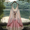 Bohemian Lace Japan Sakura Embroidery Cozy Linen Tank Dress elevenforest