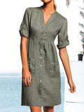 Casual V Neck Pocket Dress