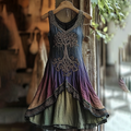 Women's Vintage  Viking Tree Of Life Gradient Linen Dress elevenforest