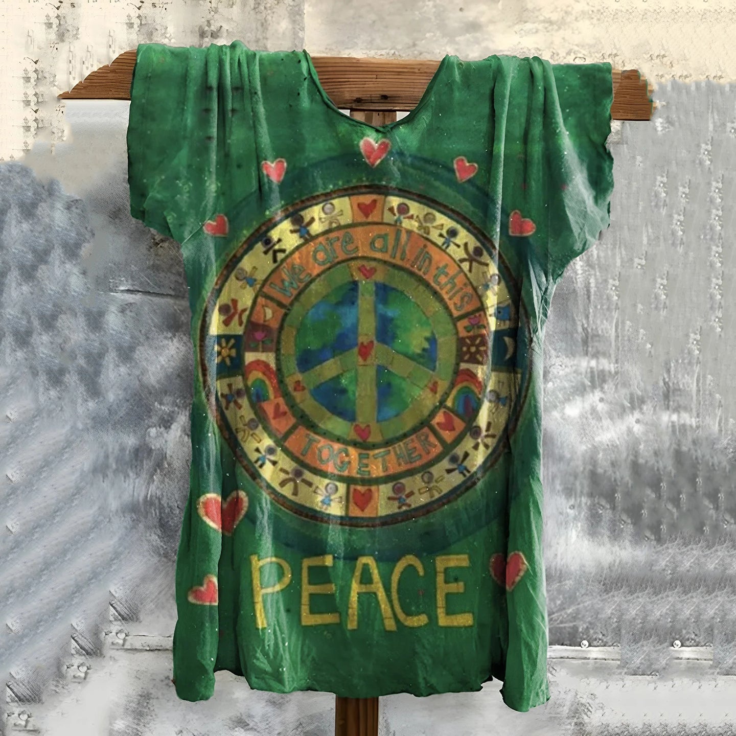 Comstylish Women's Hippie Peace Art Print Linen Blend T-shirt