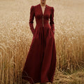 Comstylish Vintage Classy V Neck Flowy Linen Maxi Dress