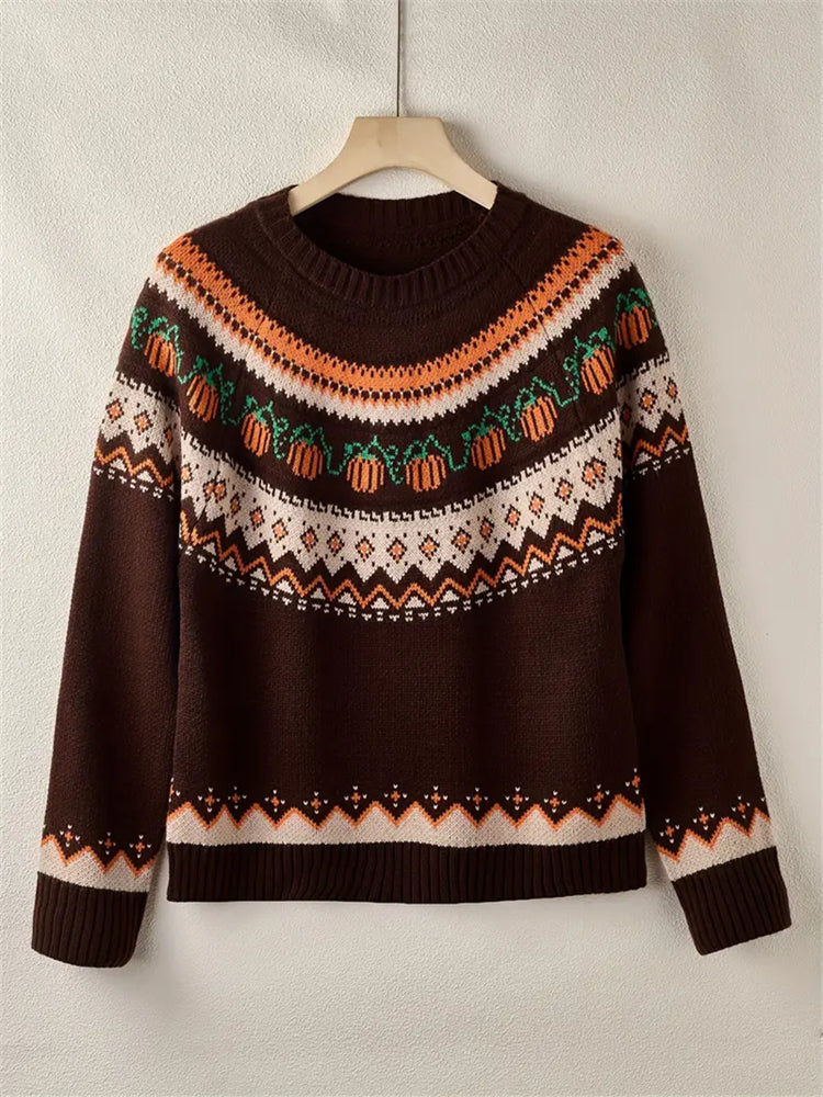 Vintage Pumpkin Elements Halloween Women's Cozy Sweater artswardrobe