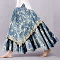 Vintage Floral Lace Patchwork Art Flowy Wide Skirt elevenforest