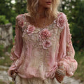 Vintage Pink Roses Fiber Art Dyed Flowy Linen Tunic elevenforest