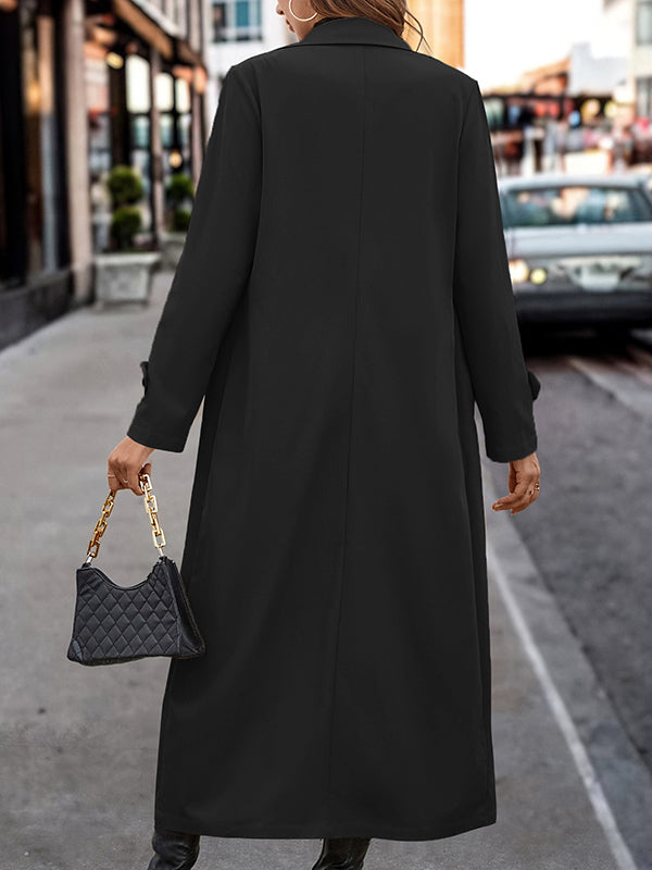 Long Sleeves Loose Buttoned Split-joint Lapel Outerwear Trench Coats